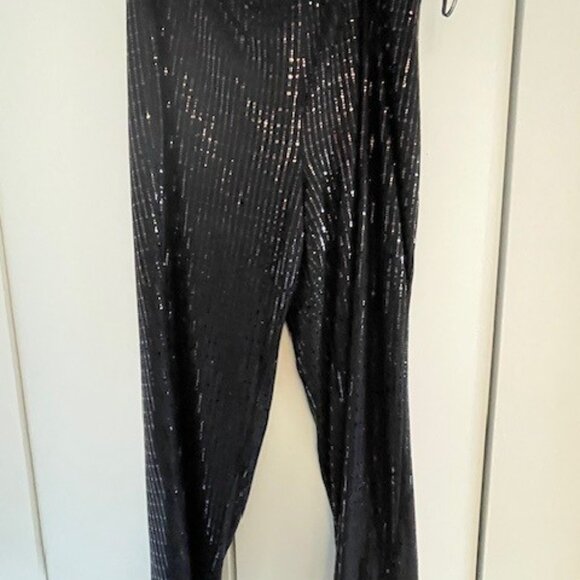 Anne Klein Plus Size Sequin Pinstripe High-Rise Wide-Leg Pants - Picture 1 of 6